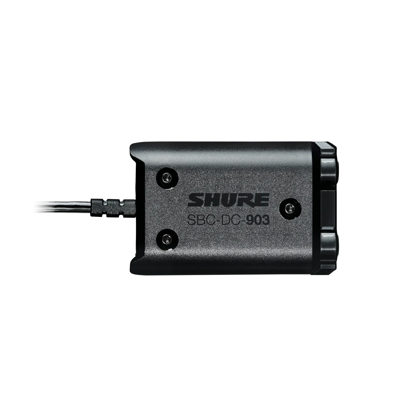Shure SBC-DC-903 DC Battery Eliminator Kit Front View Shure SBC-DC-903 DC battery eliminator kit with power connector and cable assembly