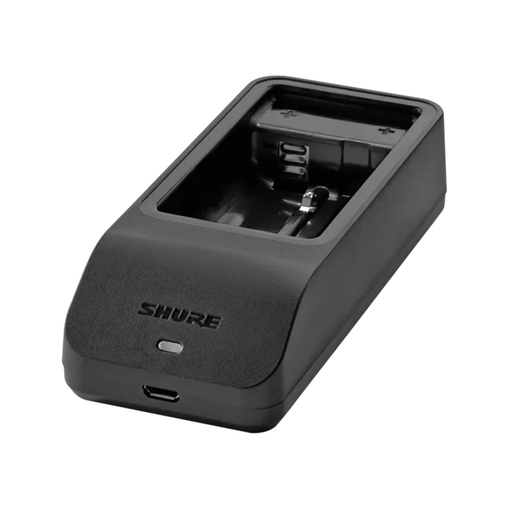 Shure SBC10-100 USB single battery charger with front-facing charging port and LED indicators