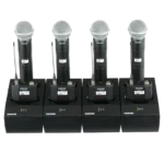 Shure SBC200 dual docking recharging station showing charging contacts and dock configuration detail