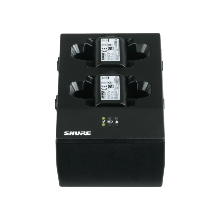 Shure SBC200 dual docking recharging station with two charging bays and status indicators