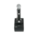 Shure SBC200 dual docking recharging station showing dual charging ports and top panel layout
