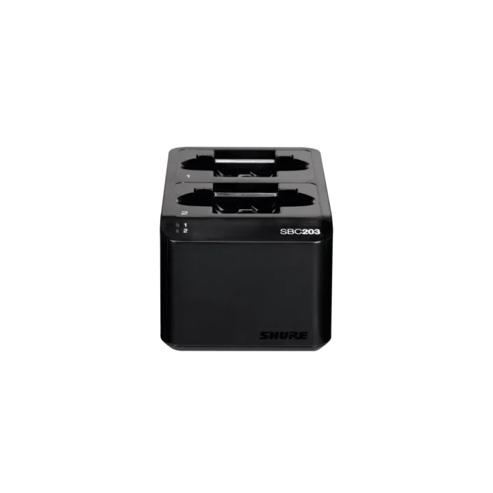 Shure SBC203 dual-bay battery charger with LED indicators and power connections