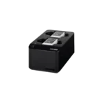 Shure SBC203 dual-bay battery charger showing side profile with charging indicators and connector ports