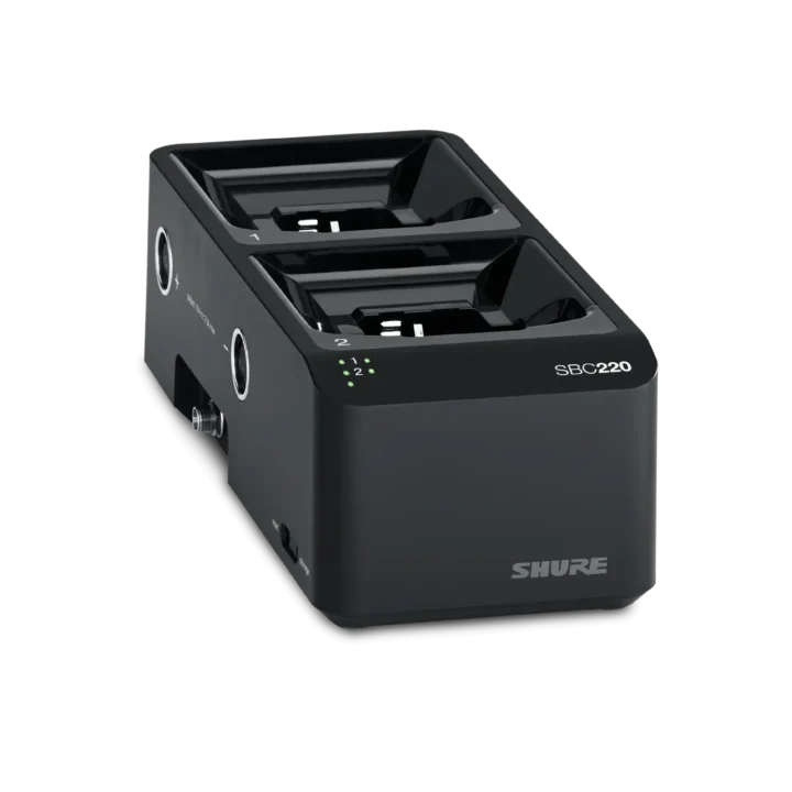 Shure SBC220 two-bay networked docking charger with dual charging bays and front panel display