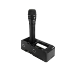 Shure SBC240 networked docking charger with dual battery bays and control interface detail