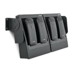 Shure SBC250 two-bay networked charging station in professional studio application with wireless microphones