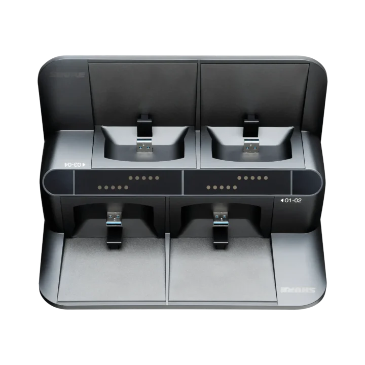 Shure SBC450 four-bay networked docking station with charging bays and front panel controls