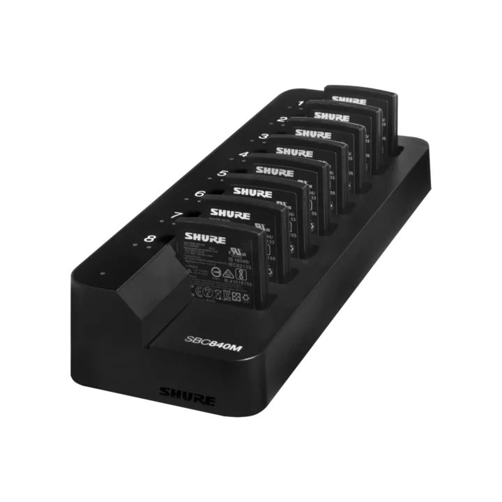 Shure SBC840M eight-bay networked charger for SB910M batteries front view