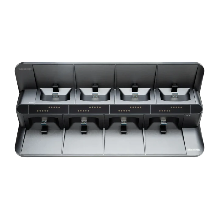 Shure SBC850 8-bay networked docking station with multiple charging bays and front panel controls