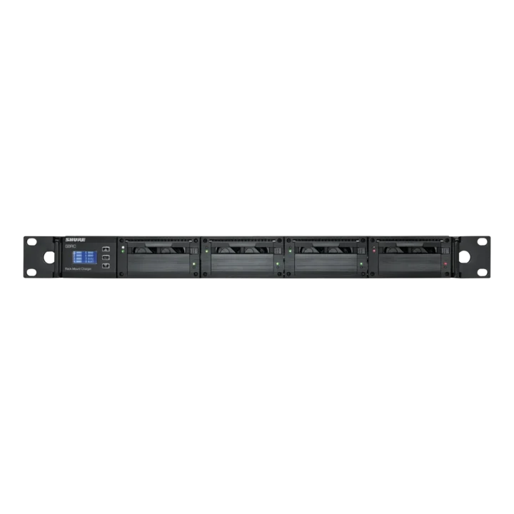 Shure SBRC battery rack charger with multiple charging slots and status indicators