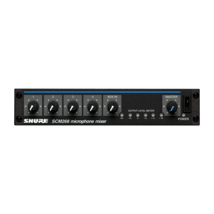 Shure SCM268 compact 4-channel microphone mixer with XLR inputs and level controls