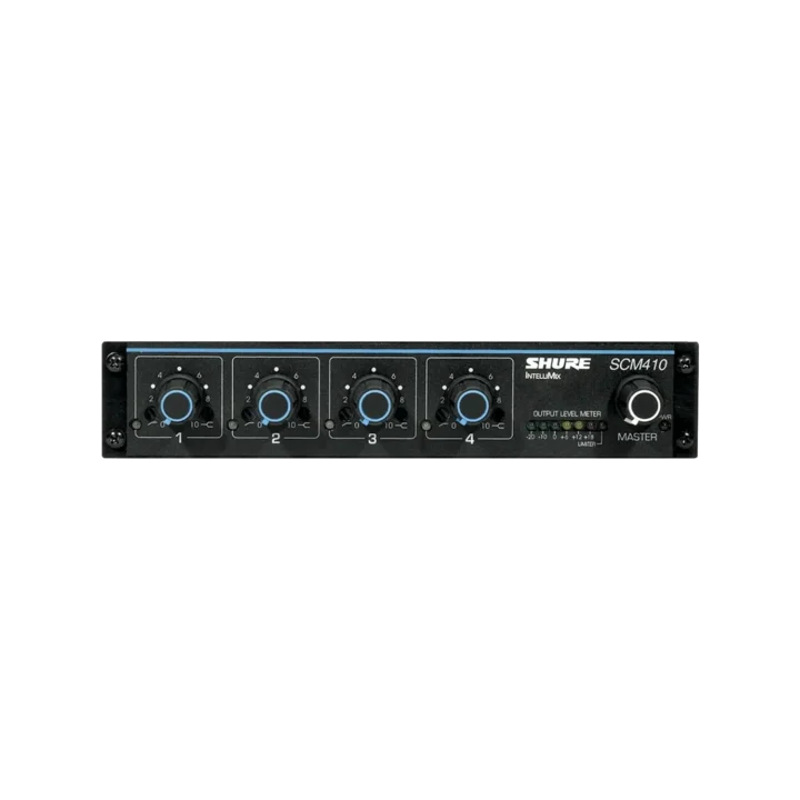 Shure SCM410 four channel automatic mixer with front panel controls and input channels
