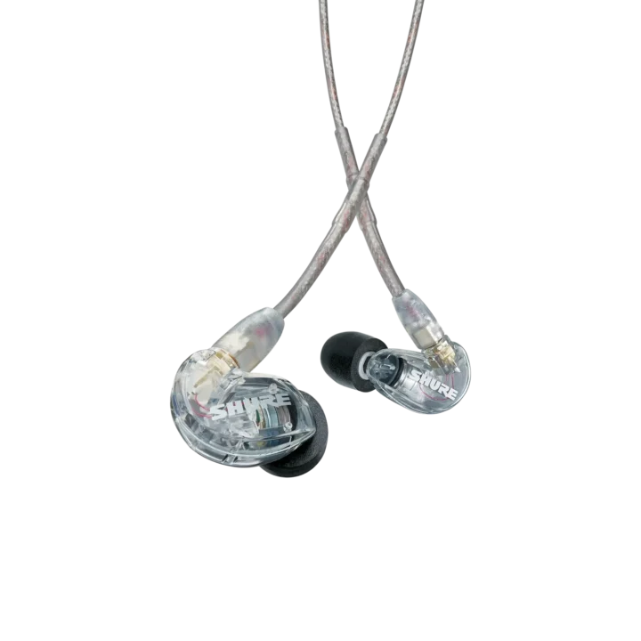 Shure SE215 professional sound isolating earphones in clear with secure-fit earpieces and detachable cable