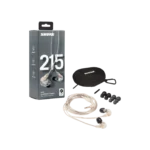 Shure SE215 professional sound isolating earphones in clear with detailed driver and nozzle view