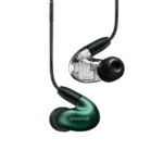 Shure SE846 Gen 2 sound isolating earphones jade color worn in ear during professional audio application