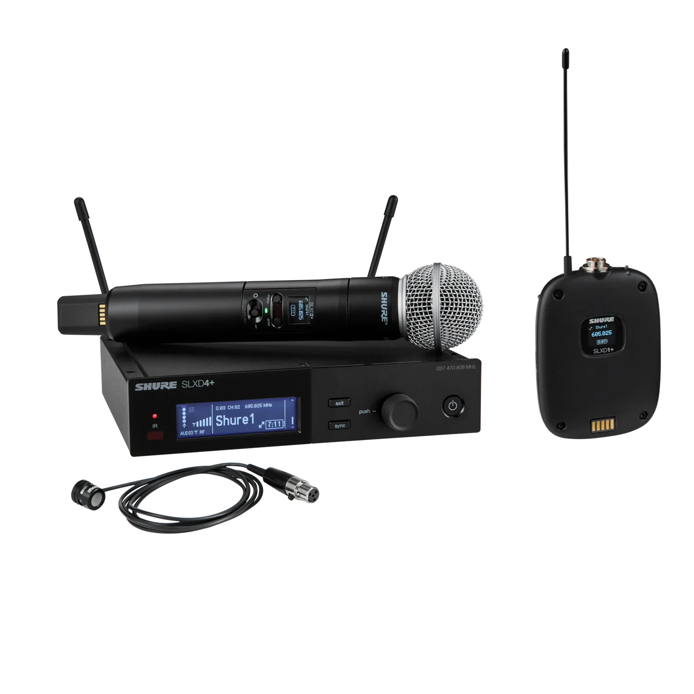Shure SLXD124+/85M Digital Wireless Combo System Shure SLXD124+/85M digital wireless system with SM58 handheld microphone and WL185m lavalier microphone