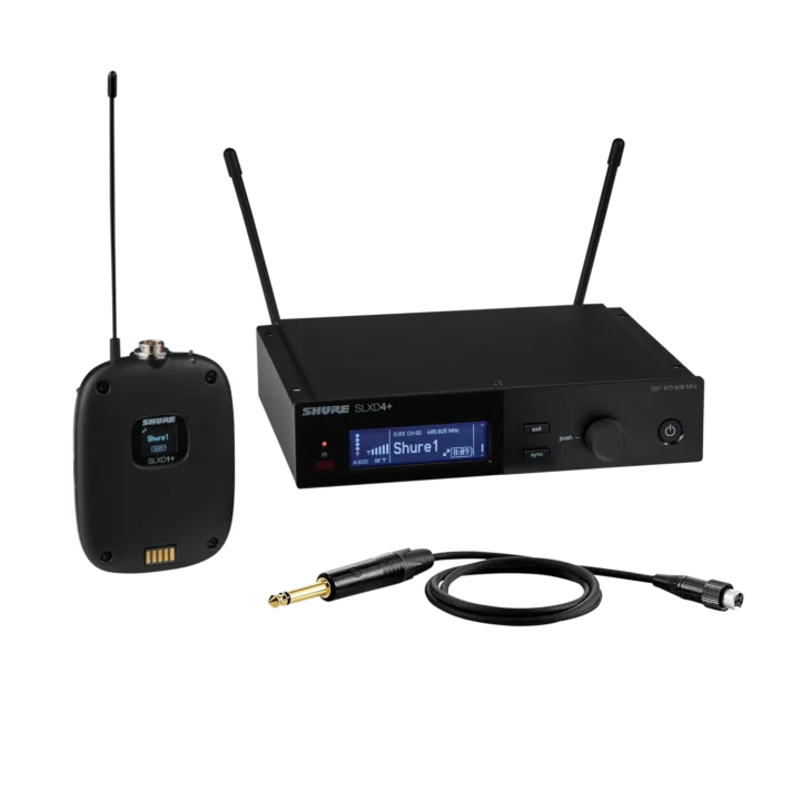 Shure SLXD14+ digital wireless bodypack transmitter with integrated microphone capsule and LCD display