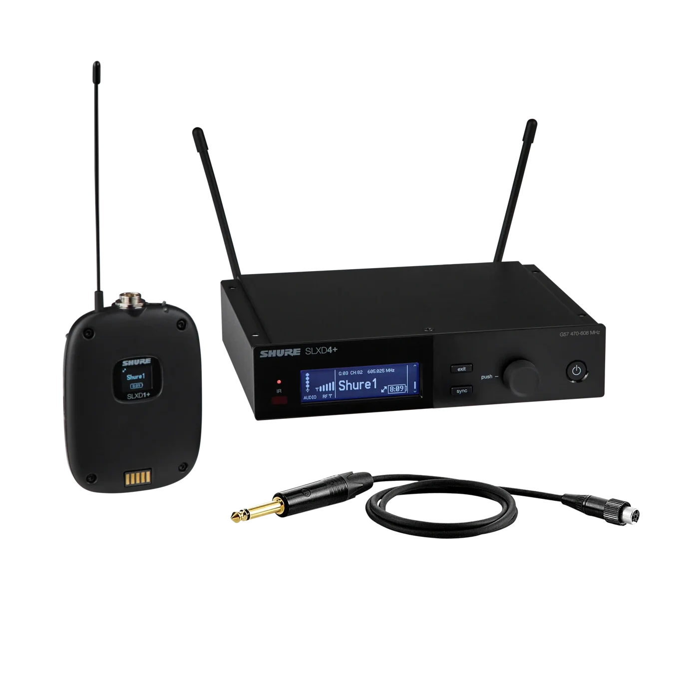 Shure SLXD14+ Digital Wireless Bodypack System Shure SLXD14+ digital wireless bodypack transmitter with integrated microphone capsule and LCD display