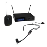 Shure SLXD14+ digital wireless bodypack transmitter with SM35 performance headset microphone front view