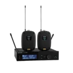 Shure SLXD14D+ dual wireless bodypack system with two compact transmitters and receiver unit