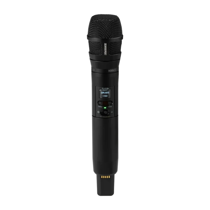 Shure SLXD2+ wireless handheld transmitter with Nexadyne 8/C microphone front view