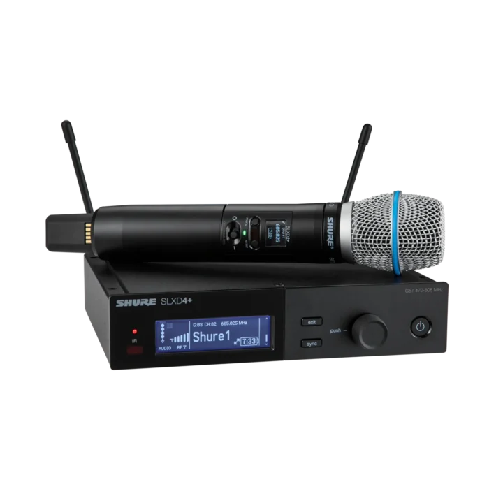 Shure SLXD24+ digital wireless handheld microphone system with Beta 87A supercardioid condenser capsule front view