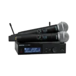 Shure SLXD24D dual wireless microphone system with two SLXD2 handheld transmitters and receiver