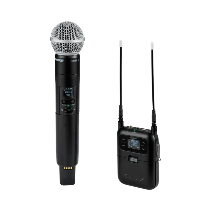 Shure SLXD25+/58 portable digital wireless microphone system with SM58 cardioid dynamic microphone