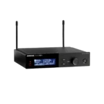 Shure SLXD4D+ dual channel wireless receiver front panel with LCD display and control buttons