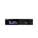 Shure SLXD4D+ dual channel wireless receiver showing side profile with antenna connectors and housing