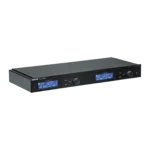 Shure SLXD4Q+ quad channel wireless receiver displaying multi-channel audio mixing application