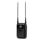 Shure SLXD5+ portable digital wireless receiver in live sound application setup with microphone