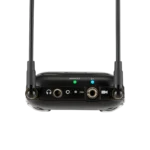 Shure SLXD5+ portable digital wireless receiver showing LCD display and control buttons detail