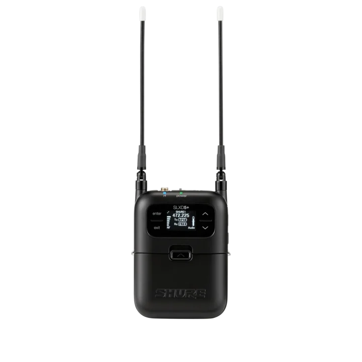 Shure SLXD5+ portable digital wireless receiver with LCD display and control buttons