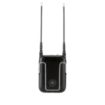 Shure SLXD5+ portable digital wireless receiver showing rear panel with XLR output connectors and power input