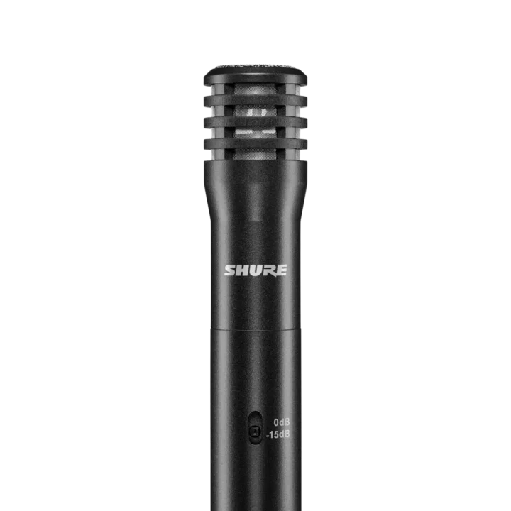 Shure SM137 professional condenser microphone capsule and grille detail view