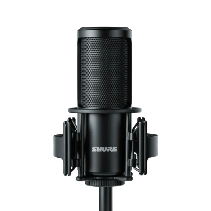 Shure SM4 condenser microphone showing capsule and acoustic design detail