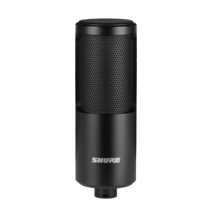Shure SM4 condenser microphone showing capsule and shock mount detail