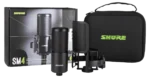 Shure SM4 condenser microphone shown from side profile with shock mount and cable