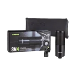 Shure SM4 home recording microphone shown from side profile with capsule and shock mount visible