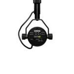 Shure SM7dB dynamic microphone with built-in preamp positioned for vocal recording application