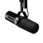 Shure SM7dB dynamic microphone with integrated preamp and frequency response controls highlighted