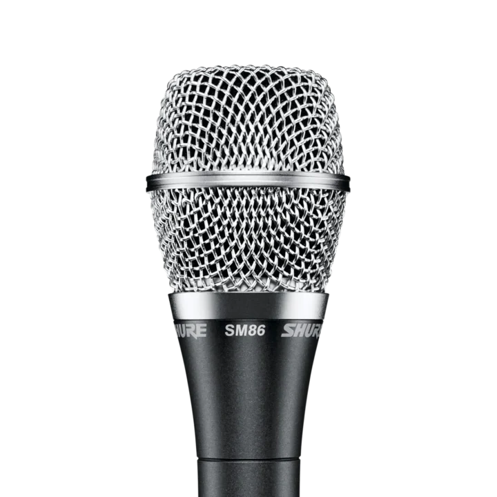 Shure SM86 cardioid condenser handheld vocal microphone showing grille and capsule detail