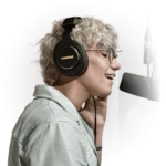 Shure SRH840A professional studio headphones driver unit close-up detail showing acoustic design