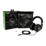 Shure SRH840A professional studio headphones rear panel showing cable connection and housing design