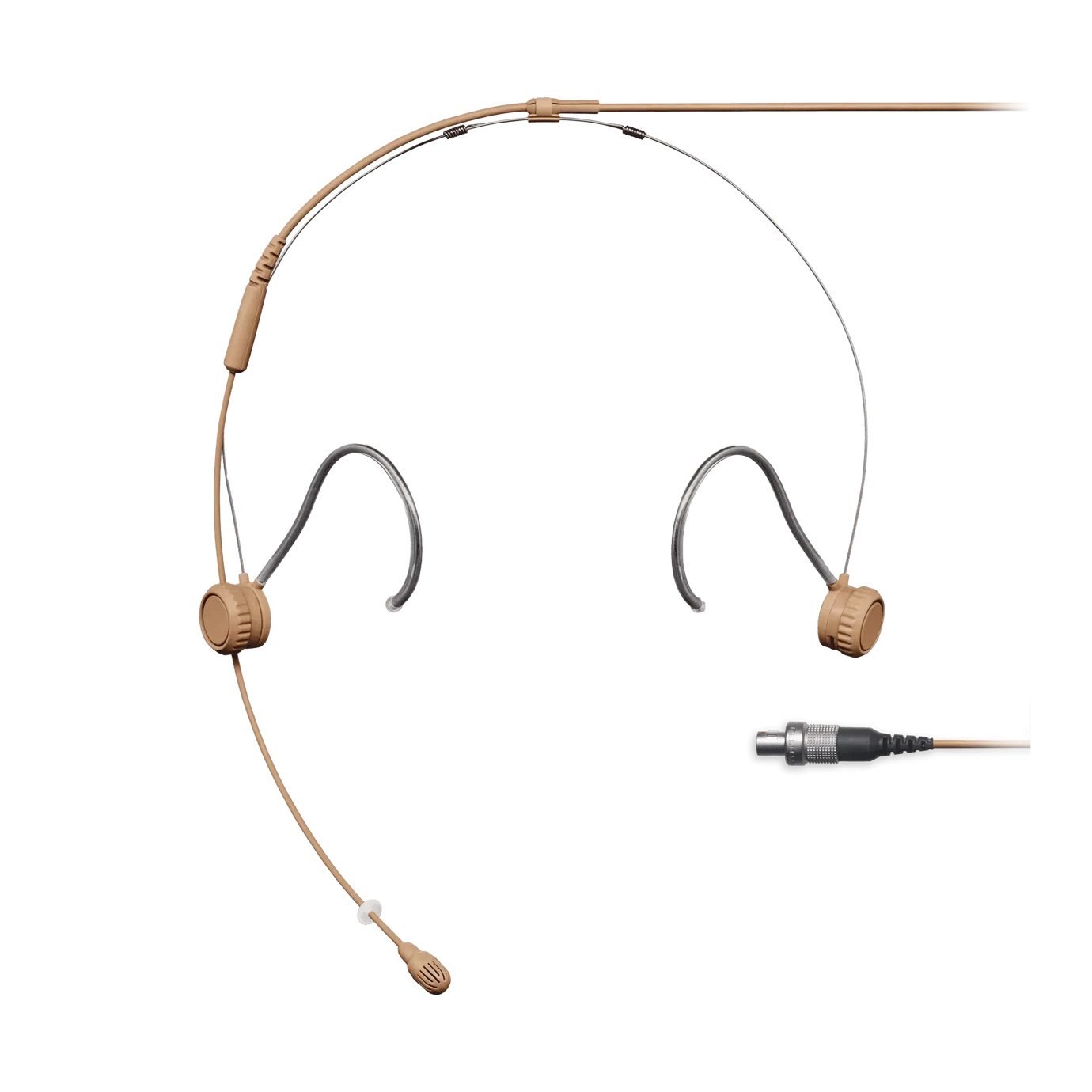 Shure TH53 TwinPlex Subminiature Headset Microphone Cocoa Shure TH53 TwinPlex subminiature headset microphone in cocoa color, front view with boom arm