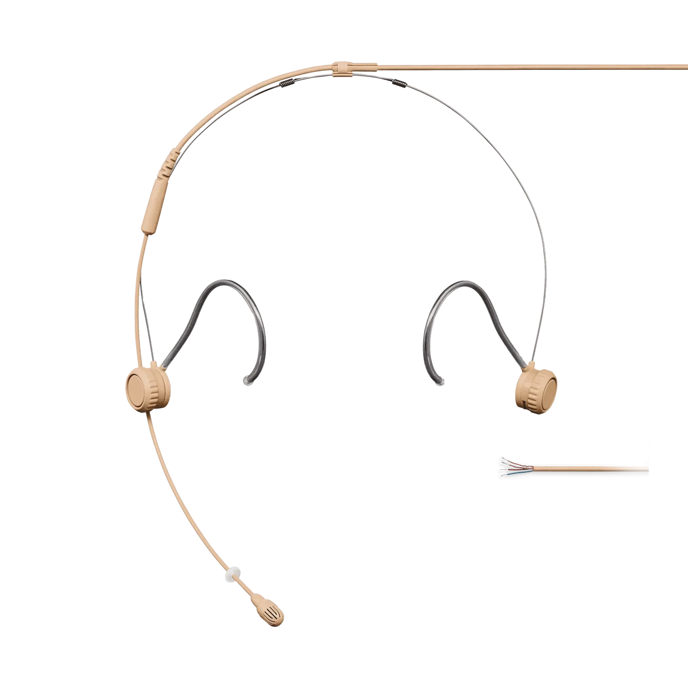 Shure TH53 TwinPlex Subminiature Headset Microphone Tan Shure TH53 TwinPlex subminiature headset microphone in tan color, front view with boom arm