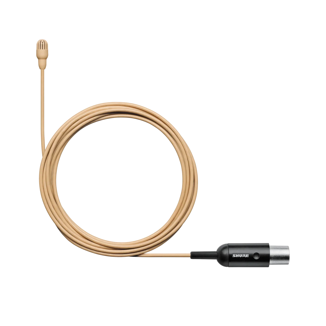 Shure TL46 TwinPlex Subminiature Lavalier Microphone Tan Shure TL46 TwinPlex subminiature lavalier microphone in tan color, front view