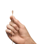 Shure TL46 TwinPlex subminiature lavalier microphone in tan color showing capsule and connector detail