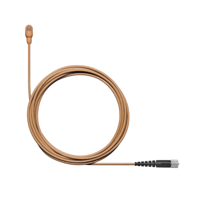 Shure TL47 TwinPlex subminiature lavalier microphone in cocoa color, front view